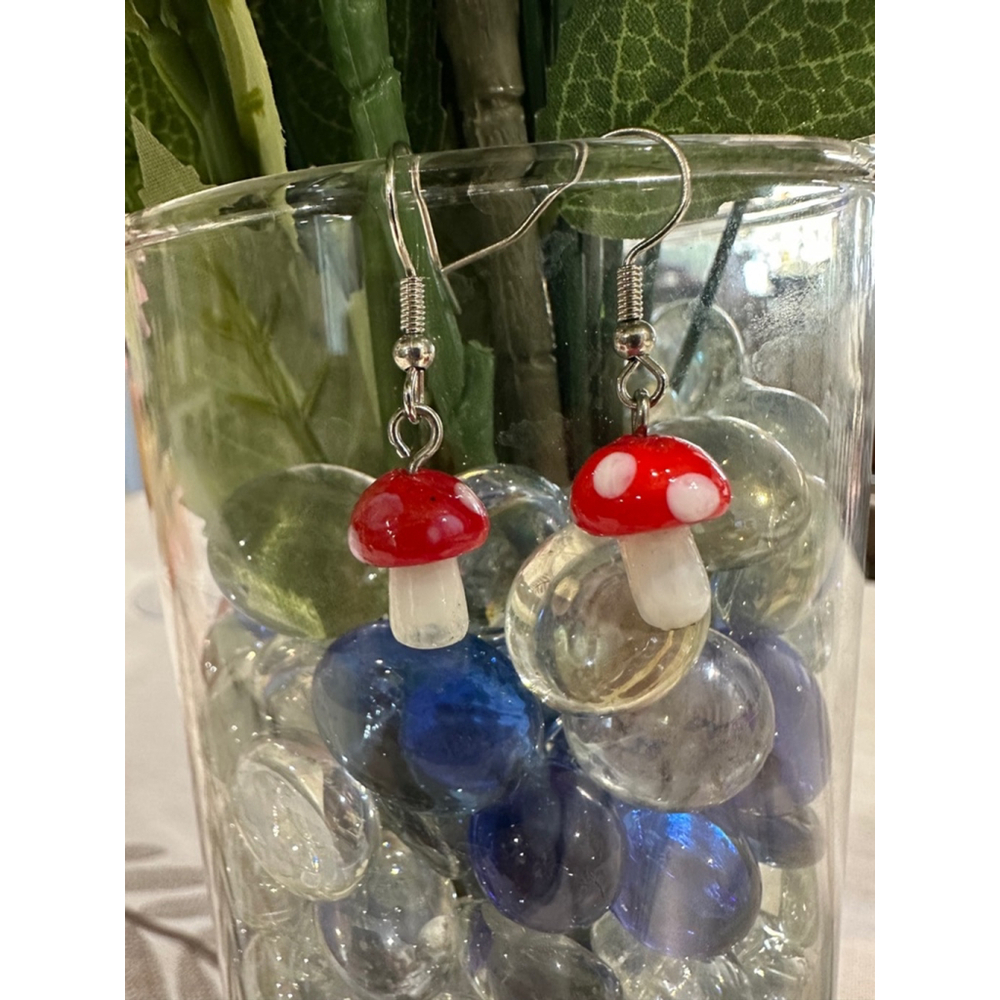 Womens Mushroom Earrings Red White